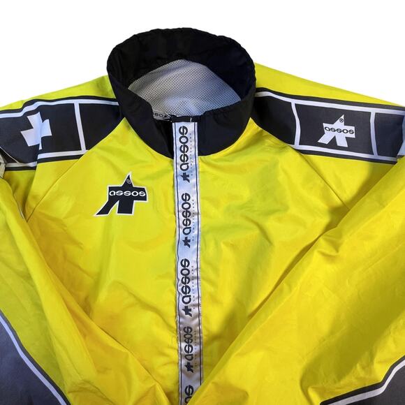 Assos Jacket Mens XL Yellow Black Cycling Windbreaker Reflective Swiss Made - Picture 2 of 12